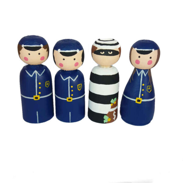 دمى خشبية مصنوعة يدويًا - الشرطة و اللص | ألعاب خشبية بموضوع المغامرة