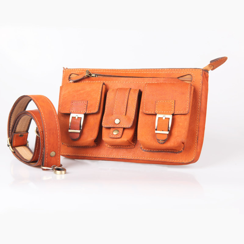 حقيبة خصر جلدية أصلية بحزام قابل للتعديل للرجال – للسفر والأنشطة الخارجية