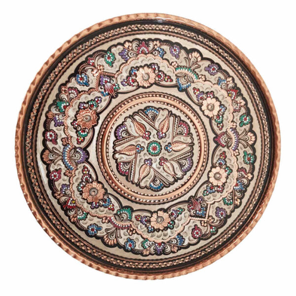 صينية نحاسية زخرفية محفورة يدويًا بداريا إيرانية تقليدية