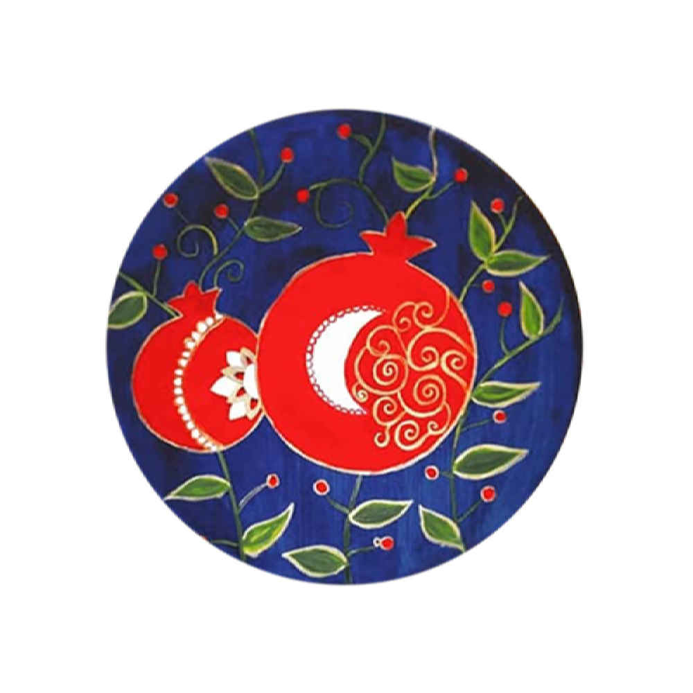 مجموعة من 2 أطباق فخار مزخرفة مرسومة يدوياً رمان