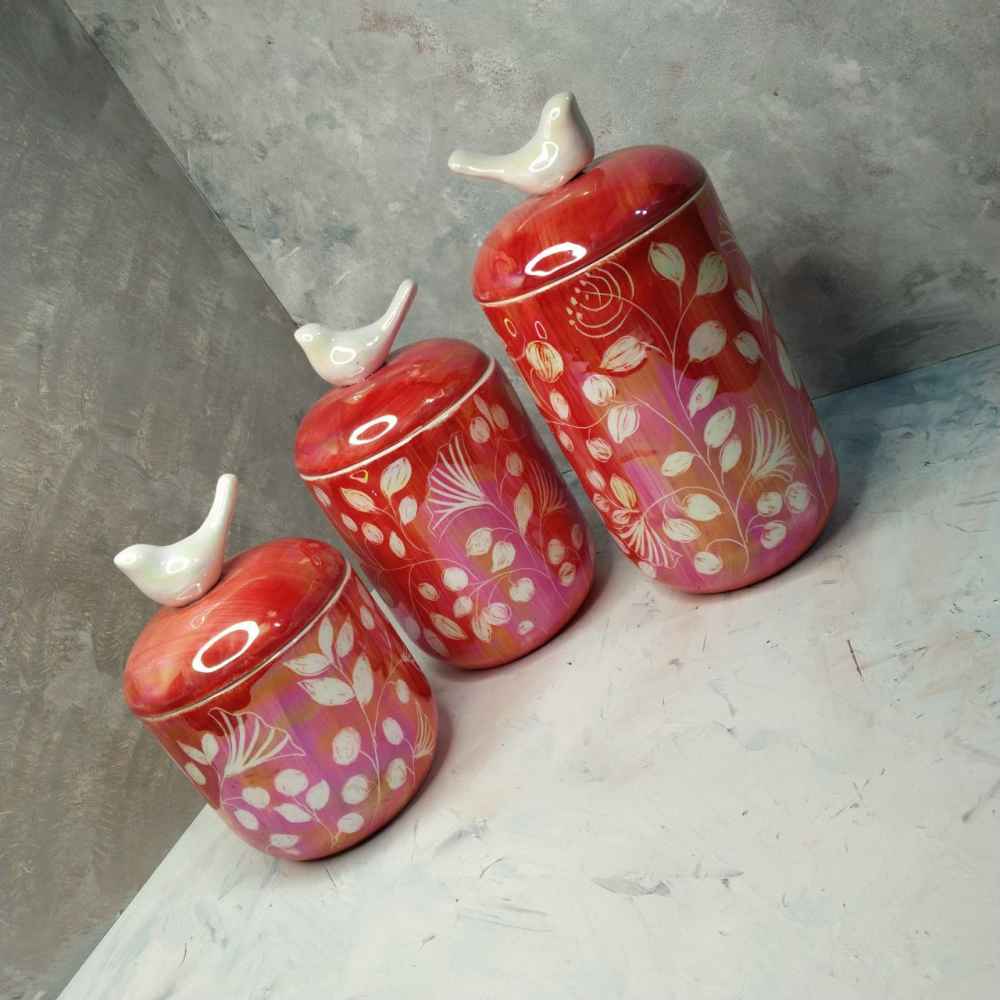 طقم علب سيراميك – مثالي لتخزين وتنظيم المطبخ، طيور (3x)