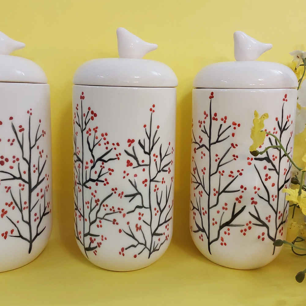 طقم علب سيراميك – مثالي لتخزين وتنظيم المطبخ، زهور (3x)