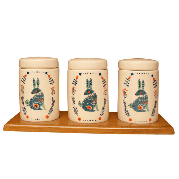 طقم علب سيراميك - مثالي لتخزين وتنظيم المطبخ، أرنب (3x)