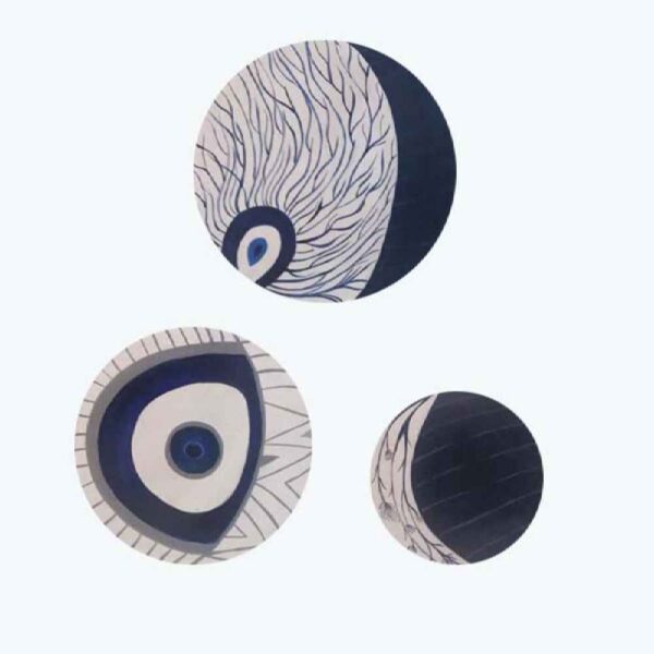 مجموعة من 3 أطباق فخار مزخرفة مرسومة يدوياً نظر