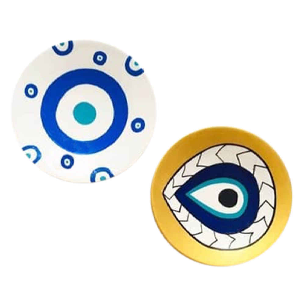 مجموعة من 3 أطباق فخار مزخرفة مرسومة يدوياً چشم نظر