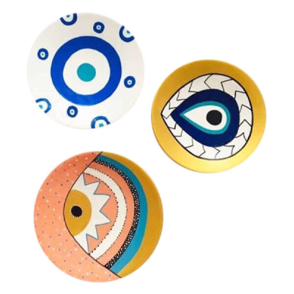 مجموعة من 3 أطباق فخار مزخرفة مرسومة يدوياً چشم نظر