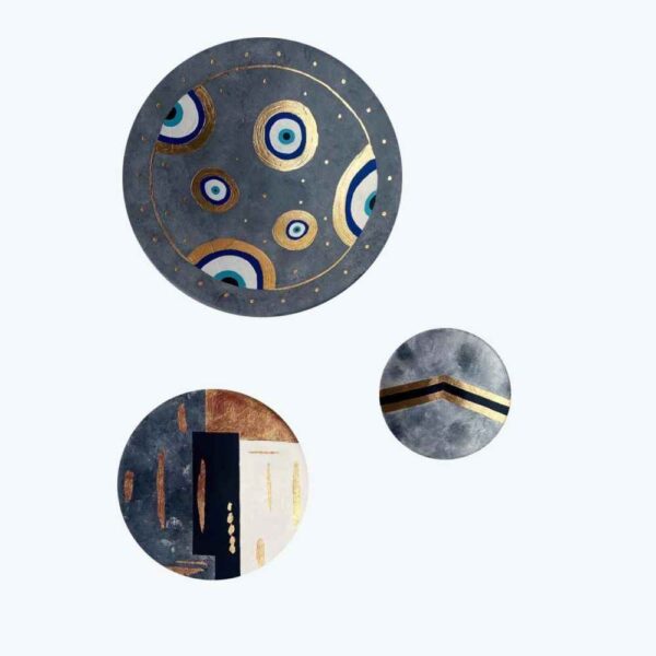 مجموعة من 3 أطباق فخار مزخرفة مرسومة يدوياً