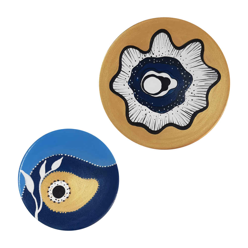 مجموعة من 4 أطباق فخار مزخرفة مرسومة يدوياً چشم نظر