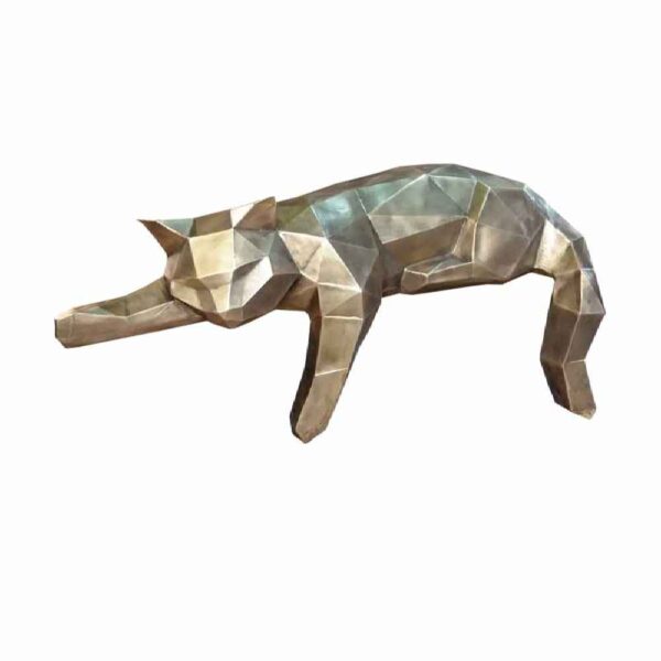 تمثال فضي هندسي للقطة بالكيوبية - منحوتة مجردة