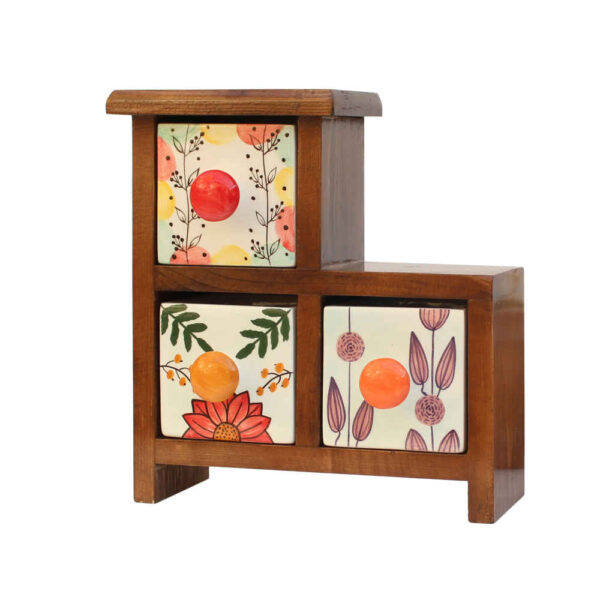 الصندوق اليدوي المصنوع من 3 أدراج سيراميكية مع صندوق خشبي