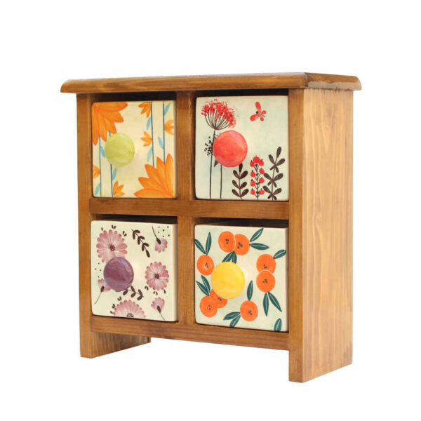 الصندوق اليدوي المصنوع من 4 أدراج سيراميكية مع صندوق خشبي