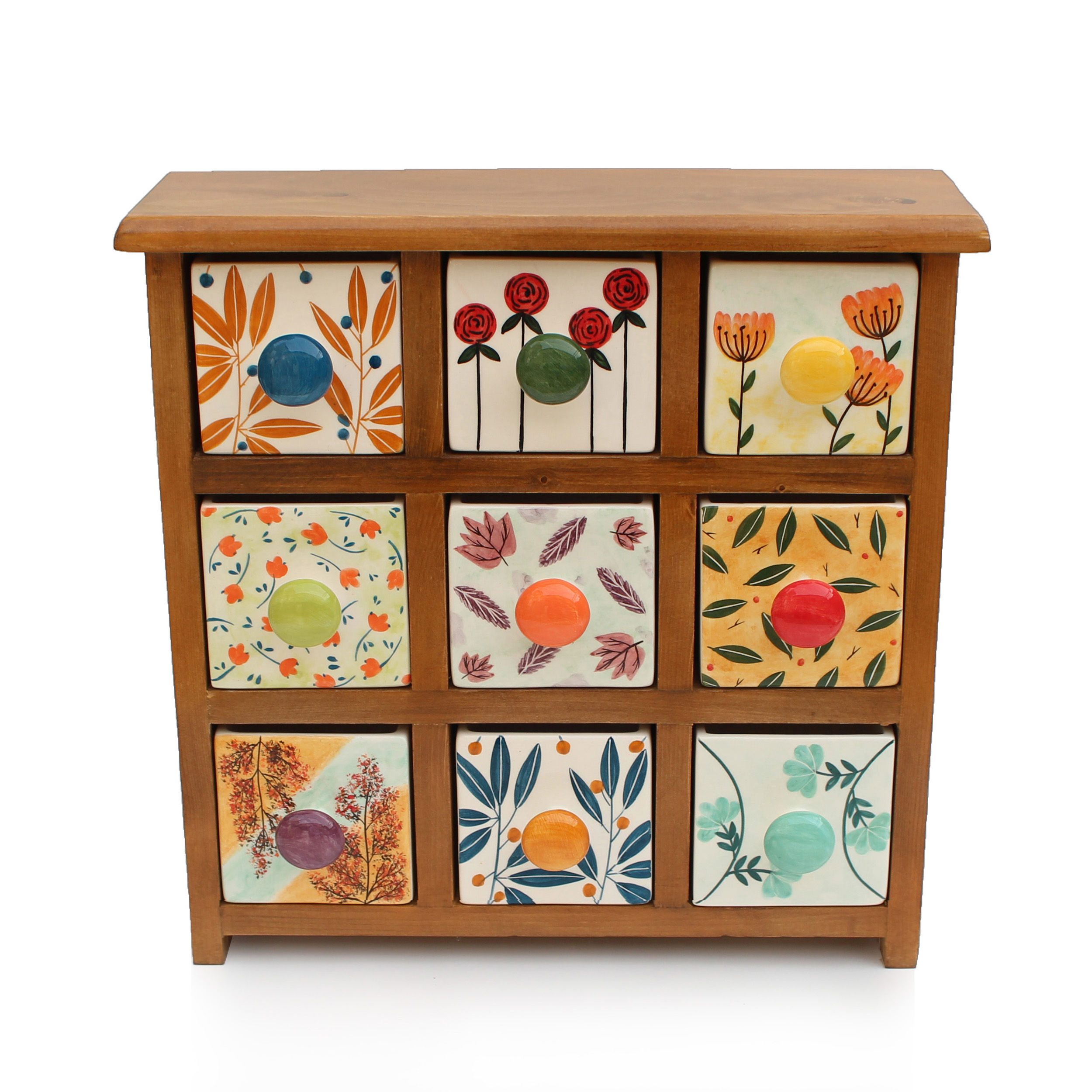 الصندوق اليدوي المصنوع من 9 أدراج سيراميكية مع صندوق خشبي