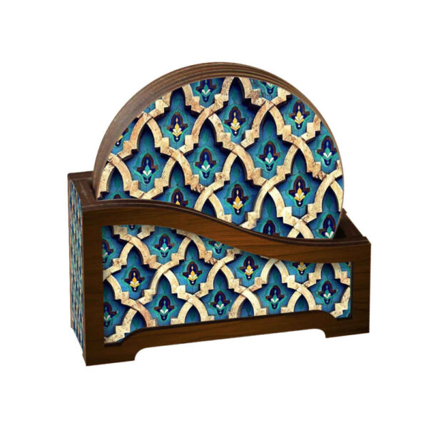 مجموعة كوسترات وحامل مع تصميم فني فارسي مستوحى من عتيق