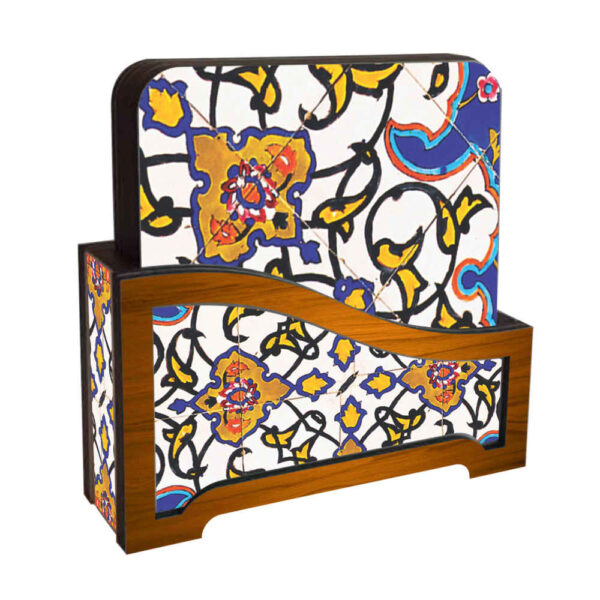 مجموعة كوسترات وحامل مع تصميم فني فارسي مستوحى من بيتا