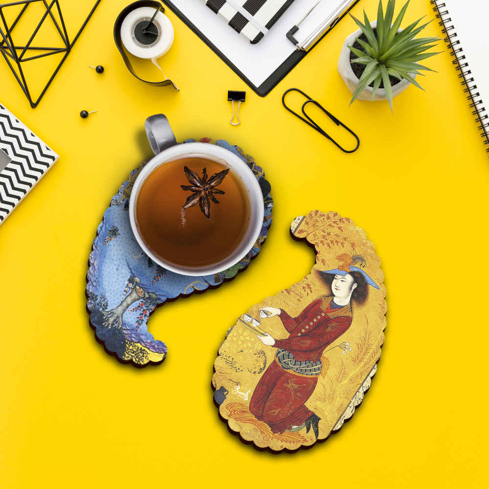 مجموعة كوسترات مع تصميم فني فارسي مستوحى من القاجار