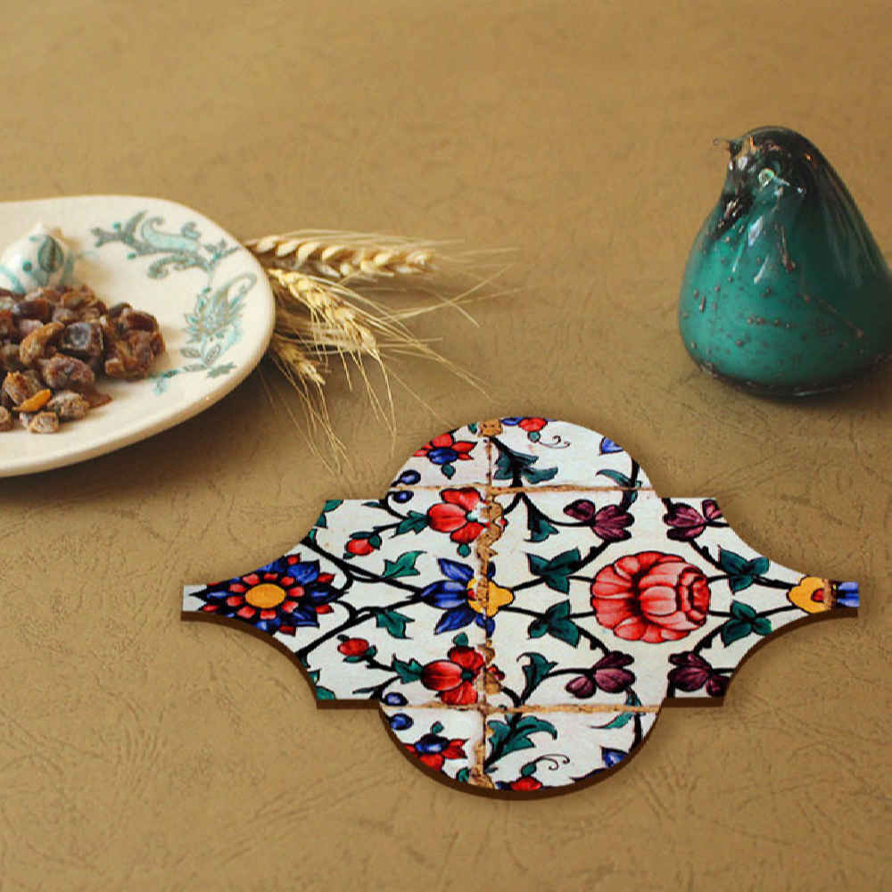 مجموعة كوسترات وحامل مع تصميم فني فارسي مستوحى من نگار