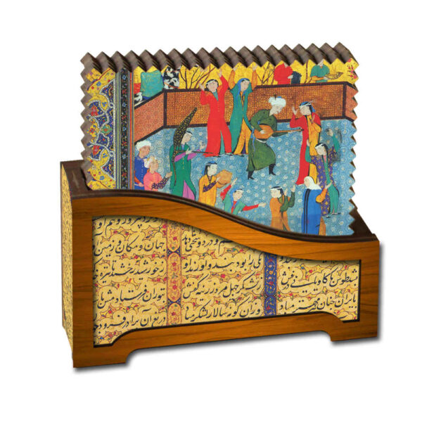 مجموعة كوسترات وحامل مع تصميم فني فارسي مستوحى من الطابع