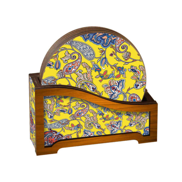 مجموعة كوسترات وحامل مع تصميم فني فارسي مستوحى من الأصفر