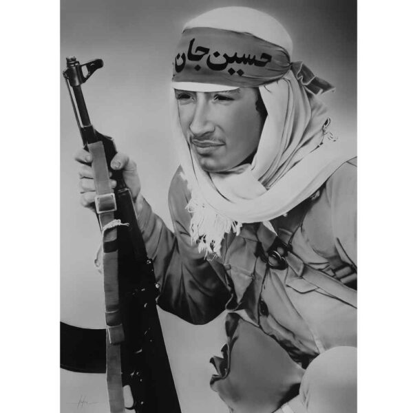 الرسم بالقلم الأسود الأصلي - جندي مسلم برباط يا حسين