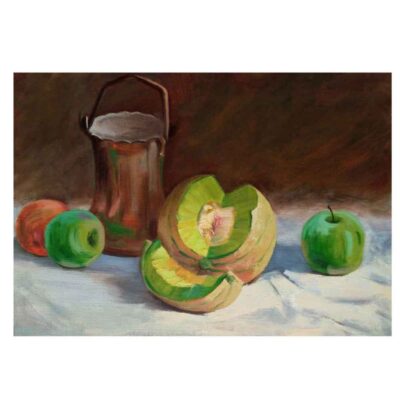 الرسم التصويري الزيتي الواقعية الأصلي على الورق المقوى – فواكه