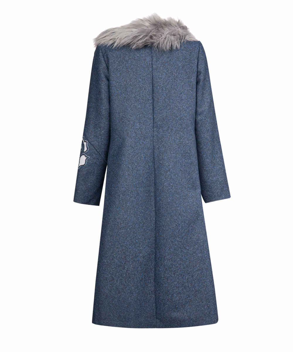 معطف صوفي ذو صدرين للنساء مع طوق من الفراء – أنيق ودافئ