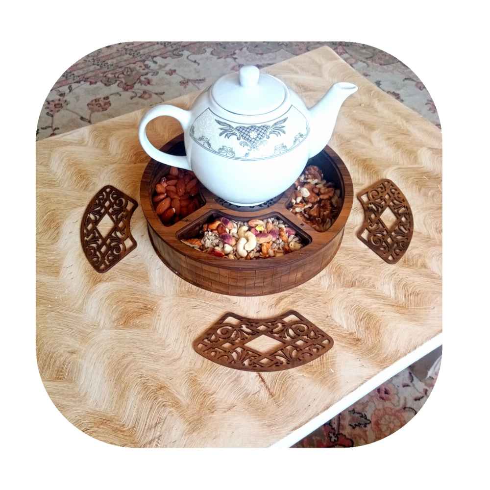 صندوق منظم لأكياس الشاي الخشبية مع مسخن فريدة