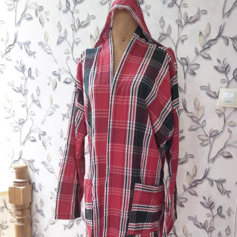 روب استحمام إيراني يدوي – 100% قطن، بتصميم بيشتمال تقليدي أحمر