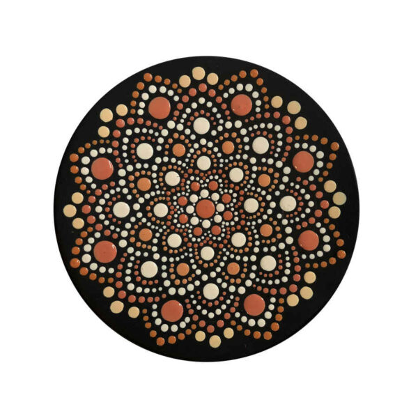 طبق فخار مزخرف مرسوم يدوياً بفن النقاط برتقال