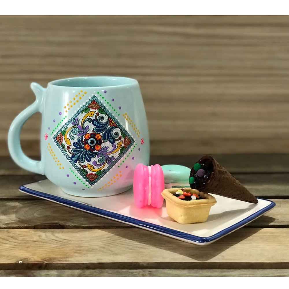 كوب فني من السيراميك المصنوع يدويًا بنمط فن النقاط موديل رومينا