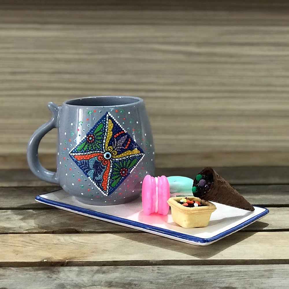 كوب فني من السيراميك المصنوع يدويًا بنمط فن النقاط موديل تيارا