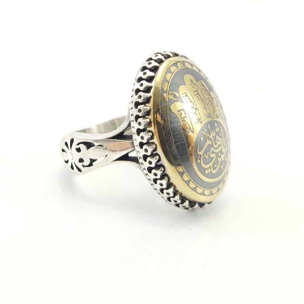 خاتم فضة الهيماتيت الإسلامي حجر الحديد للرجال العباس