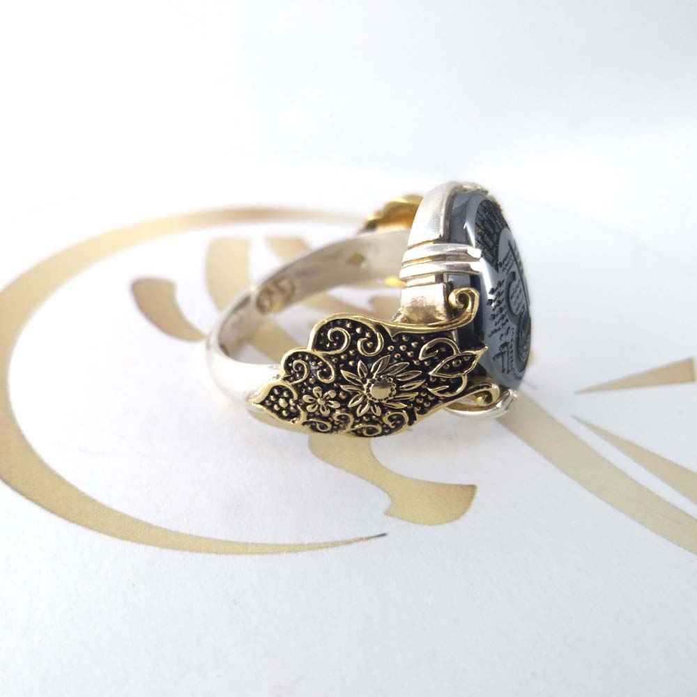 خاتم فضة الهيماتيت الإسلامي حجر الحديد للرجال علي