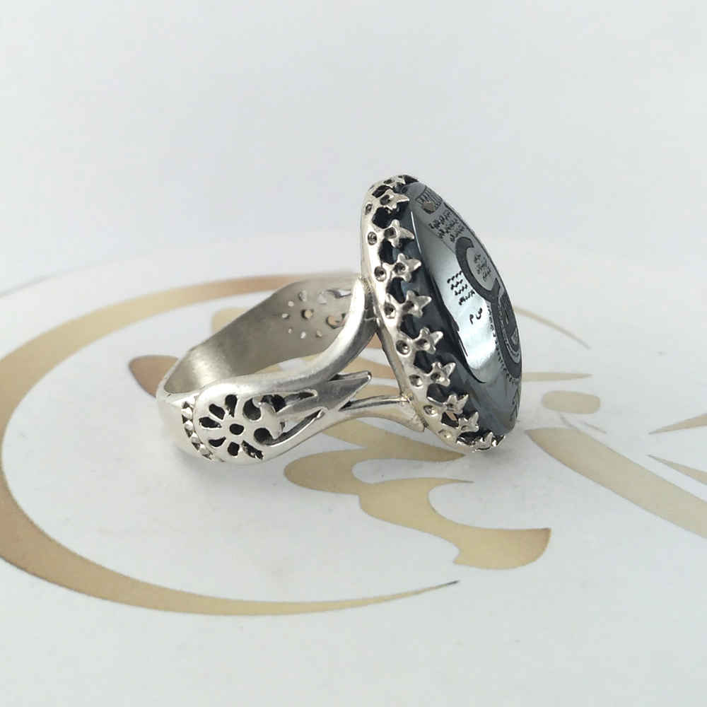 خاتم فضة الهيماتيت الإسلامي حجر الحديد للرجال عين علي