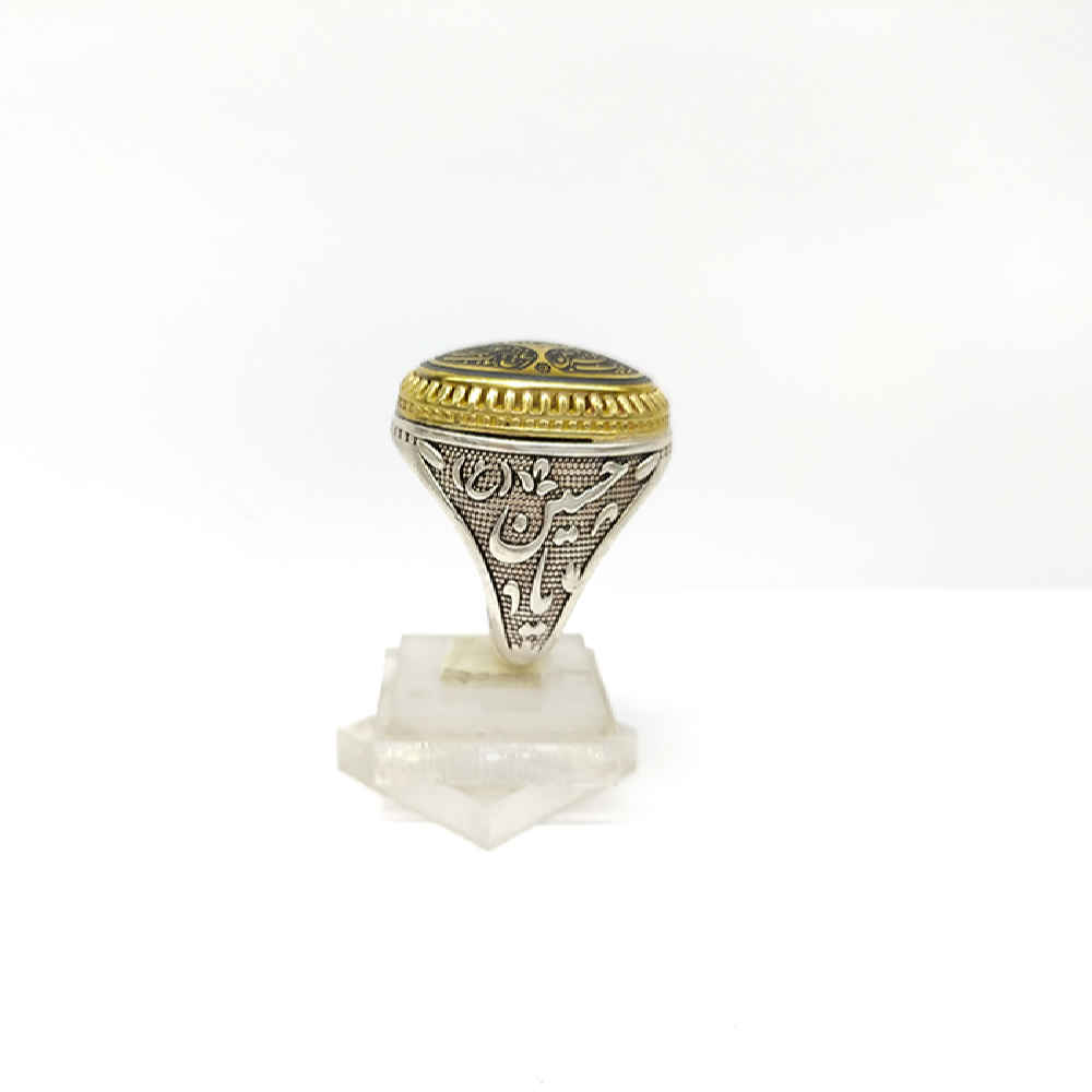 خاتم فضة الهيماتيت الإسلامي حجر الحديد للرجال يزدان