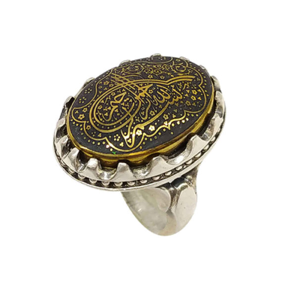 خاتم فضة الهيماتيت الإسلامي حجر الحديد للرجال خطي