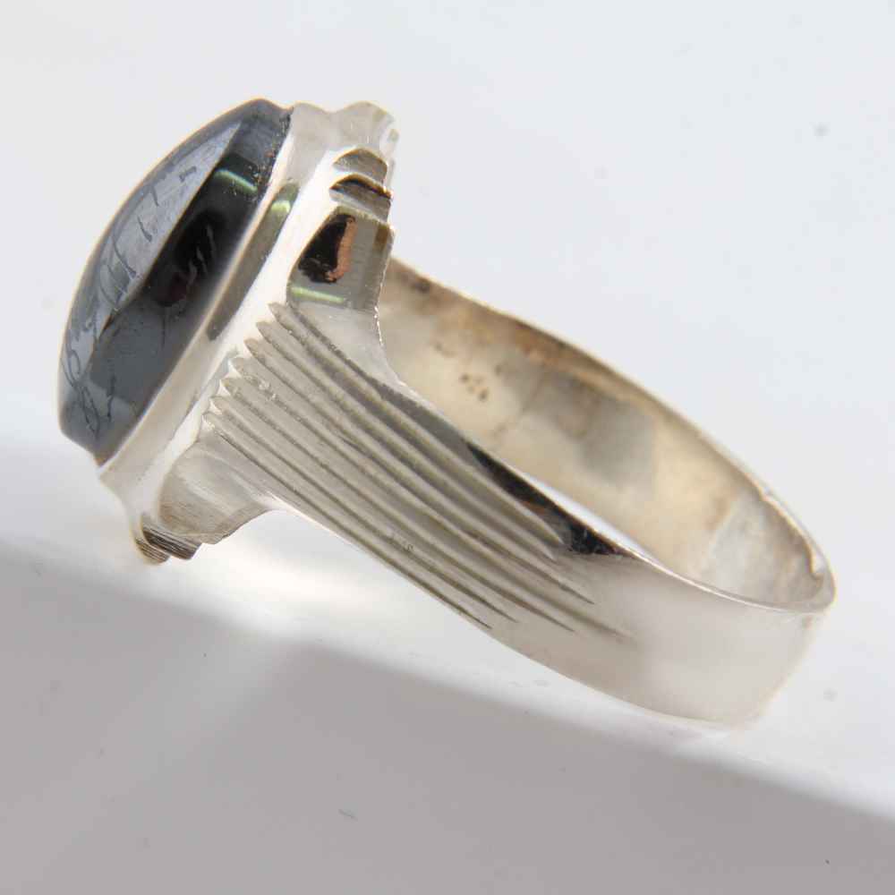 خاتم فضة الهيماتيت الإسلامي حجر الحديد للرجال مهراب