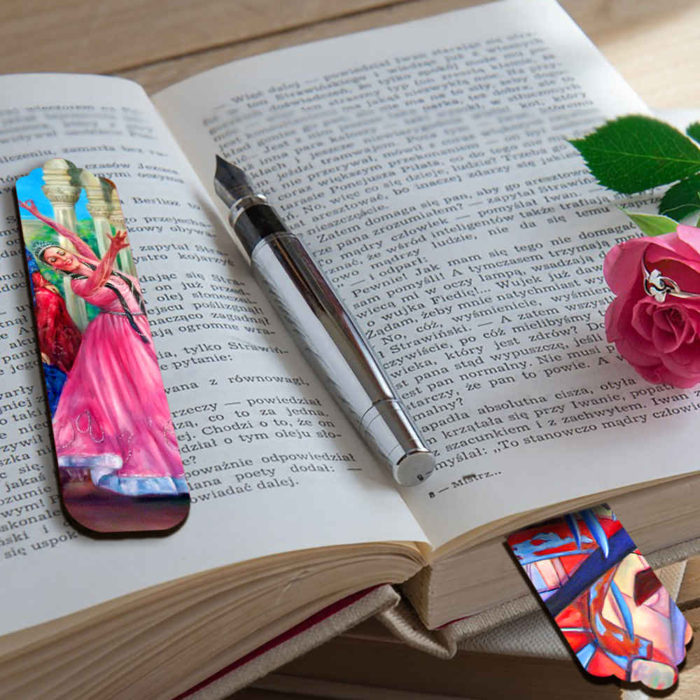 فاصل كتاب خشبي مستوحى من الفن الإيراني – رقصة – مجموعة من 2