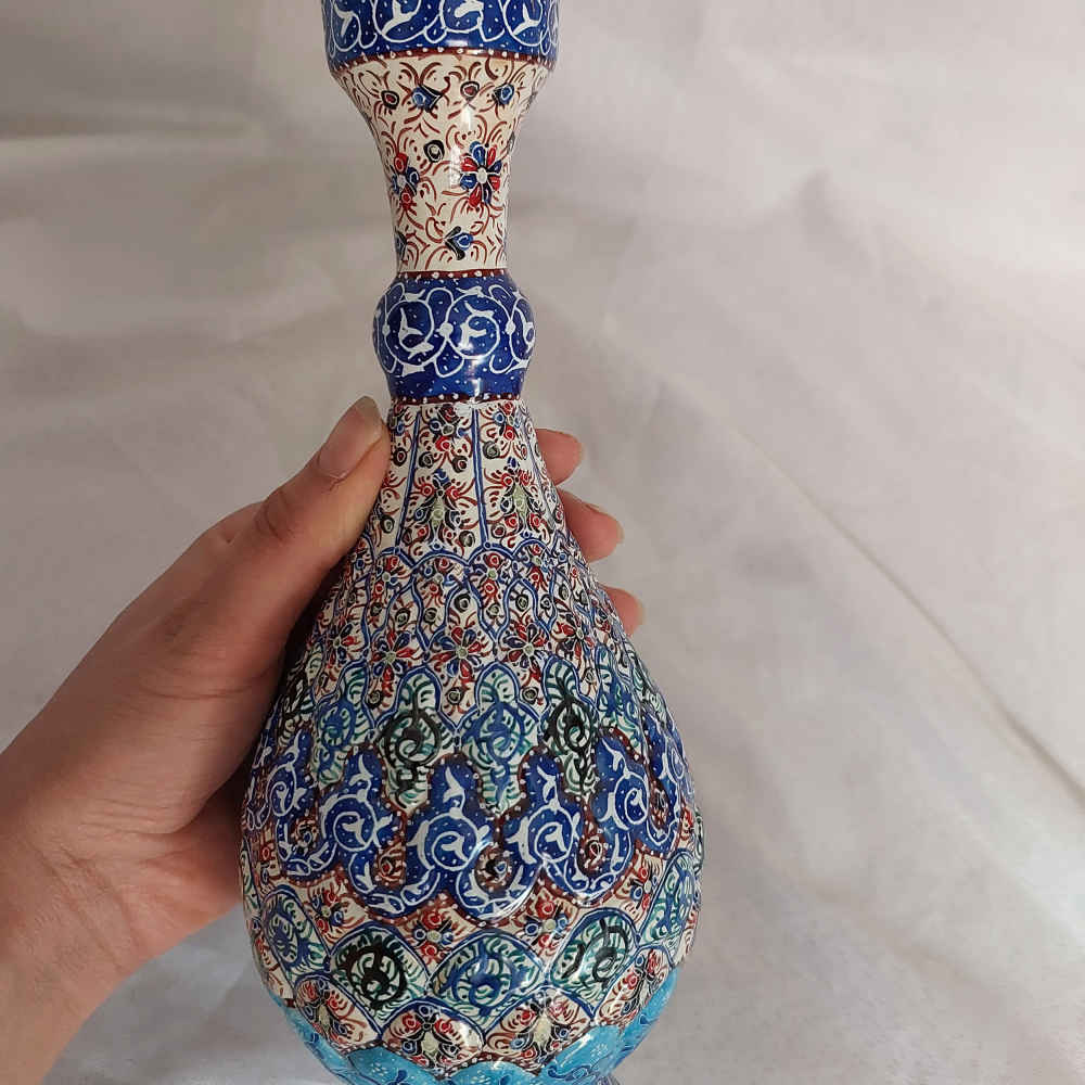 زجاجة نحاسية زخرفية بالمينا الإيرانية إسلامي