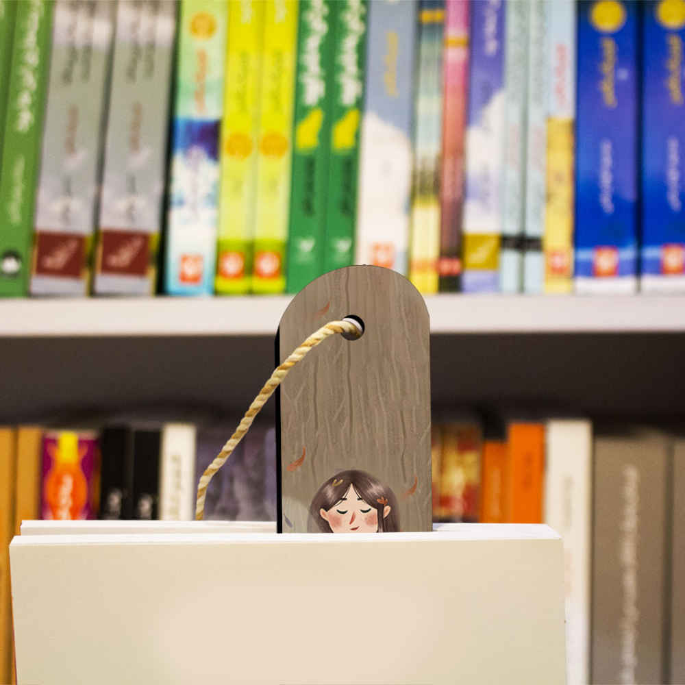 فاصل كتاب خشبي مستوحى من الفن الإيراني – فتاة وقهوة