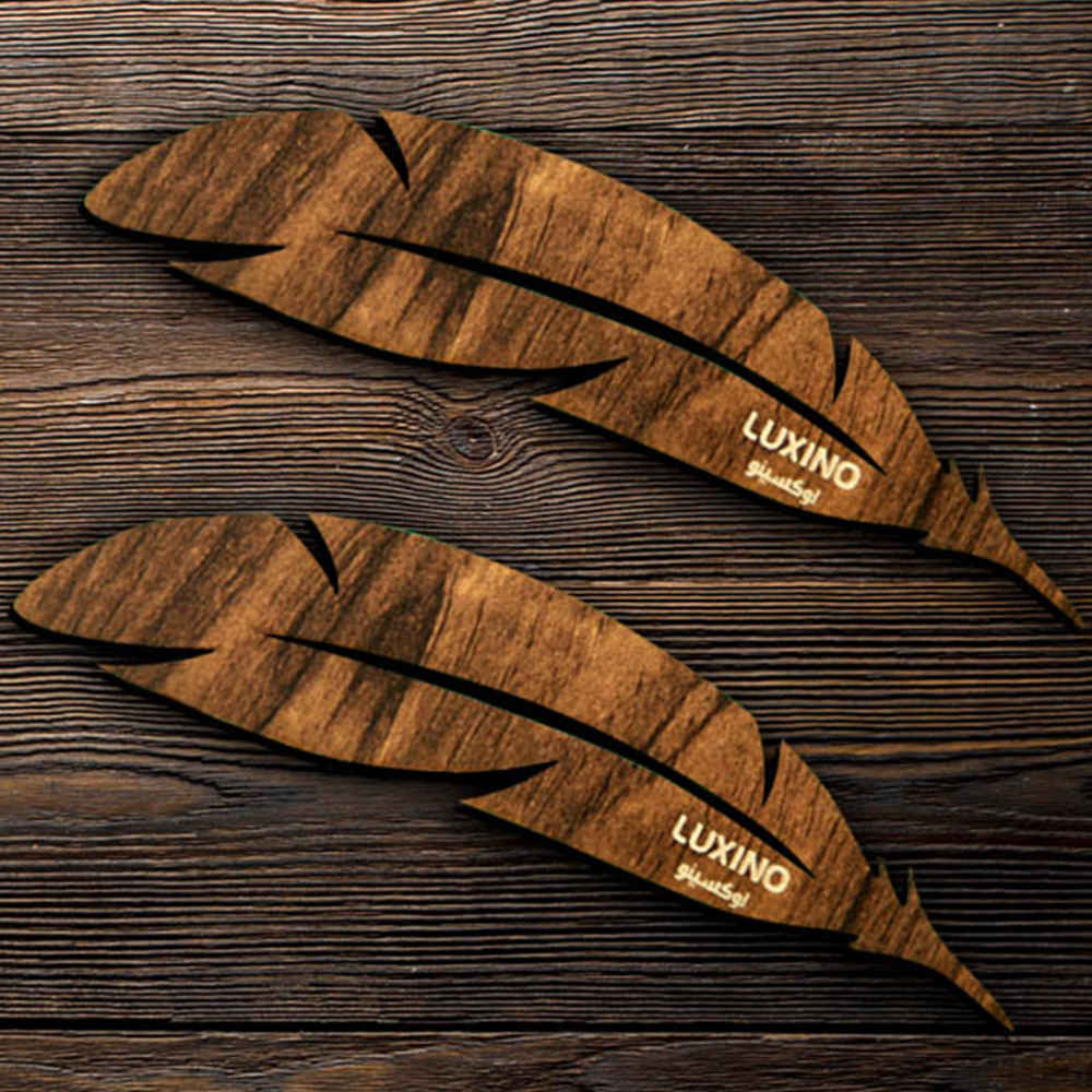 فاصل كتاب خشبي مستوحى من الفن الإيراني – على شكل ريشة – مجموعة من 2