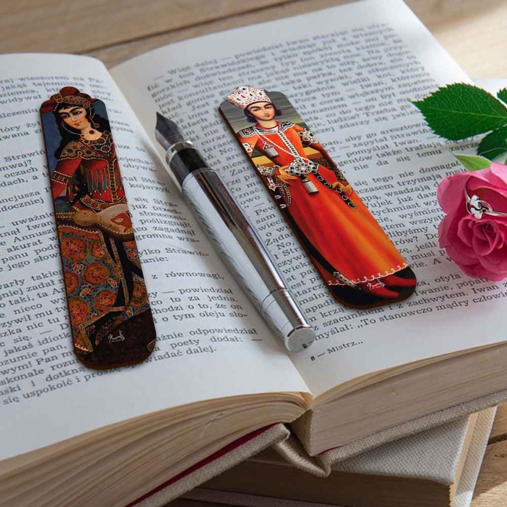 فاصل كتاب خشبي مستوحى من الفن الإيراني – فن مصغر – مجموعة من 2