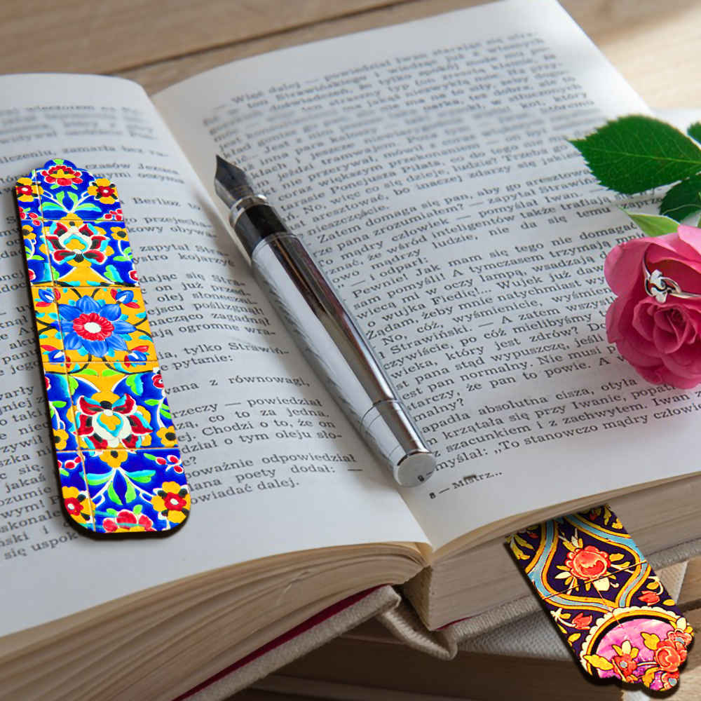 فاصل كتاب خشبي مستوحى من الفن الإيراني – بلاط – مجموعة من 2