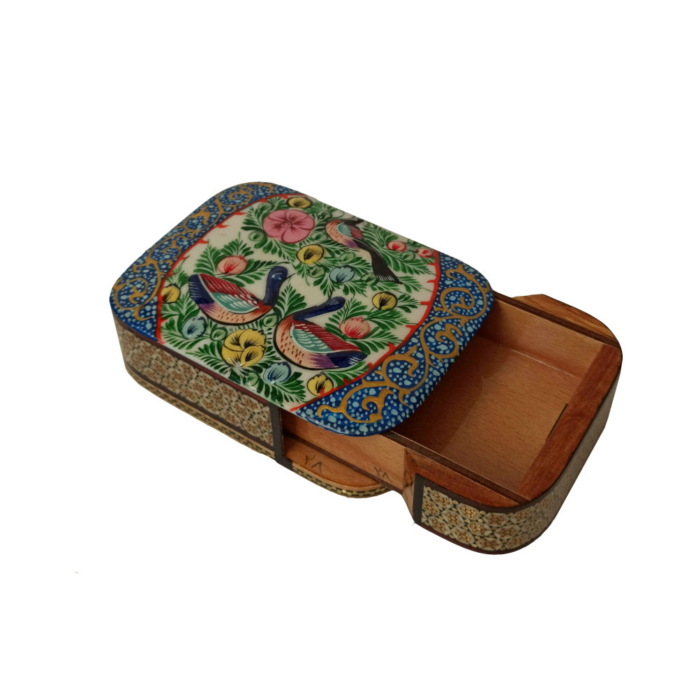 صندوق تخزين بطاقات اللعب الخشبي الإيراني – خاتم مزخرف بشاكافاك