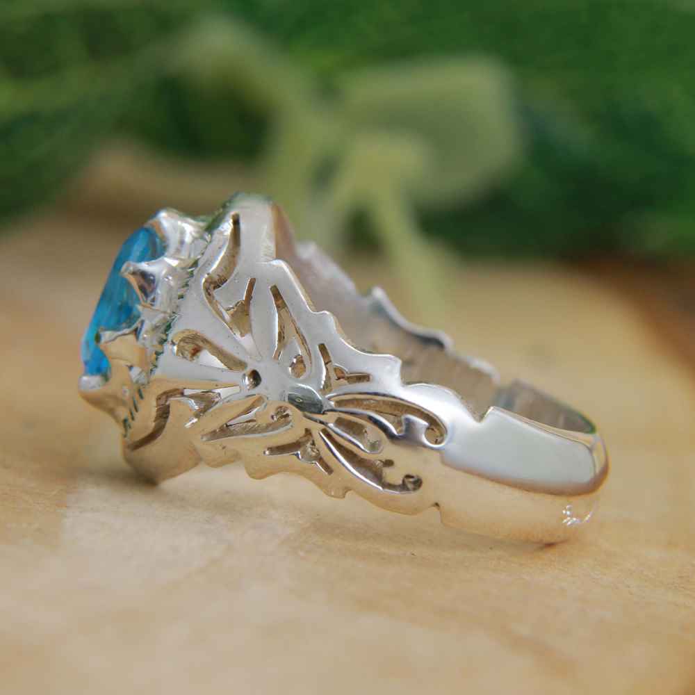 خاتم فضة توباز أزرق إيراني للرجال – ميلاد