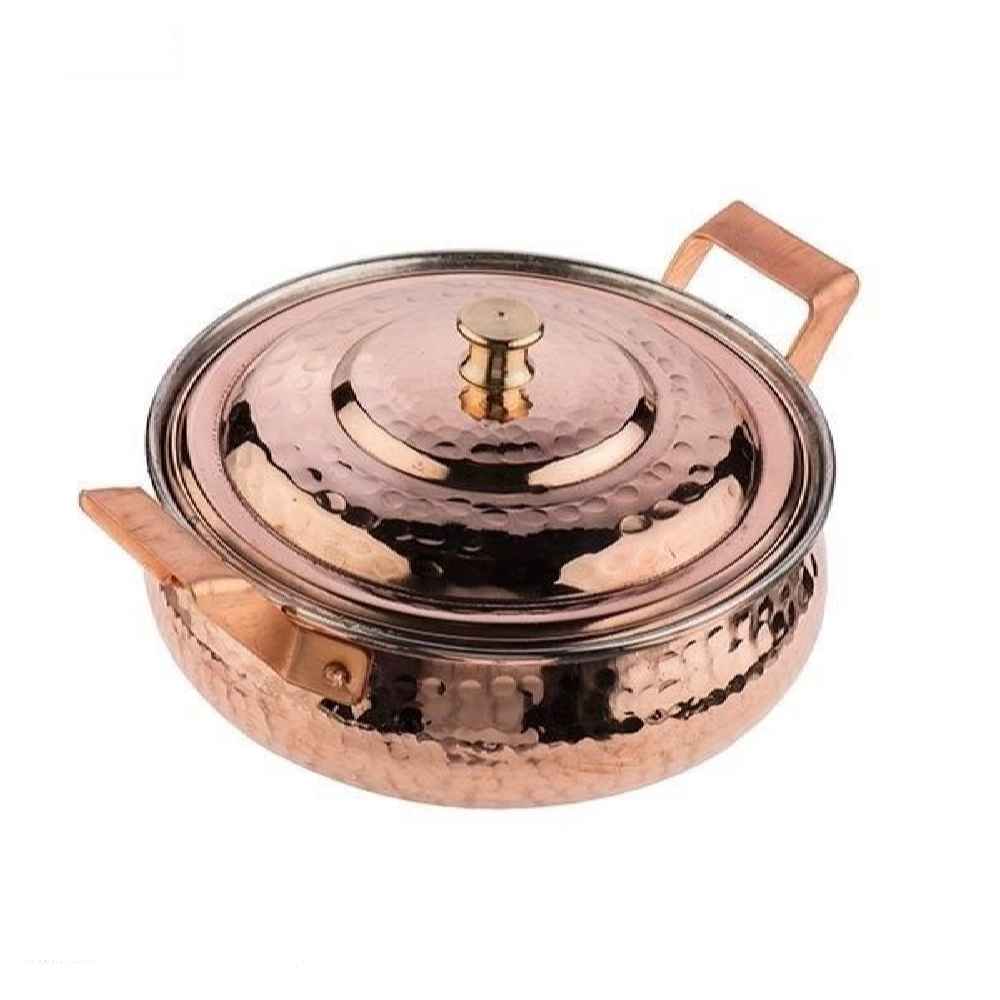 مقلاة نحاس إيرانية مع غطاء مصنوعة يدوياً بأسلوب آراش