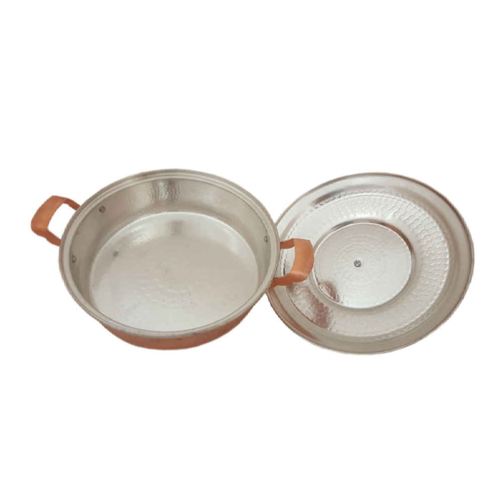 مقلاة نحاس إيرانية مع غطاء مصنوعة يدوياً بأسلوب آرمين