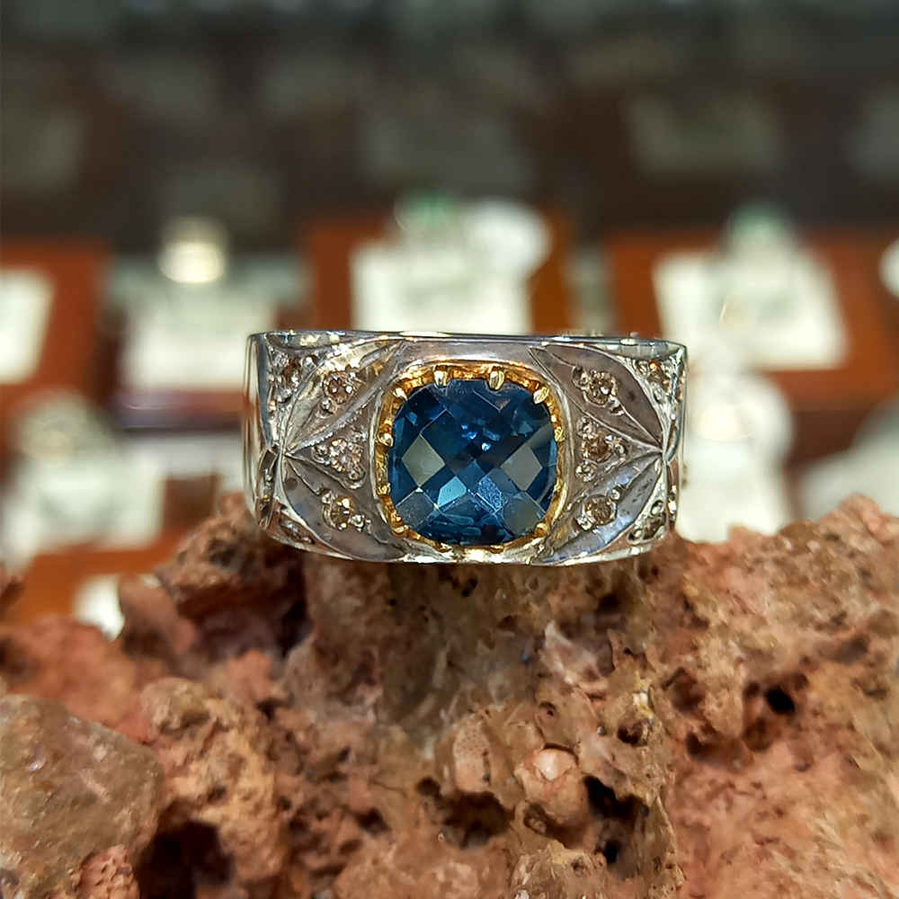 خاتم فضة توباز أزرق إيراني للرجال – فرهاد