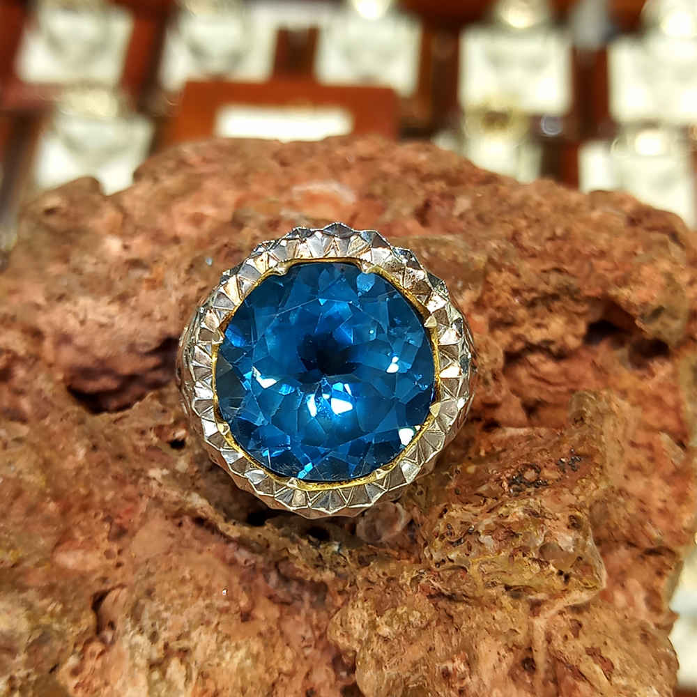 خاتم فضة توباز أزرق إيراني للرجال – سويس