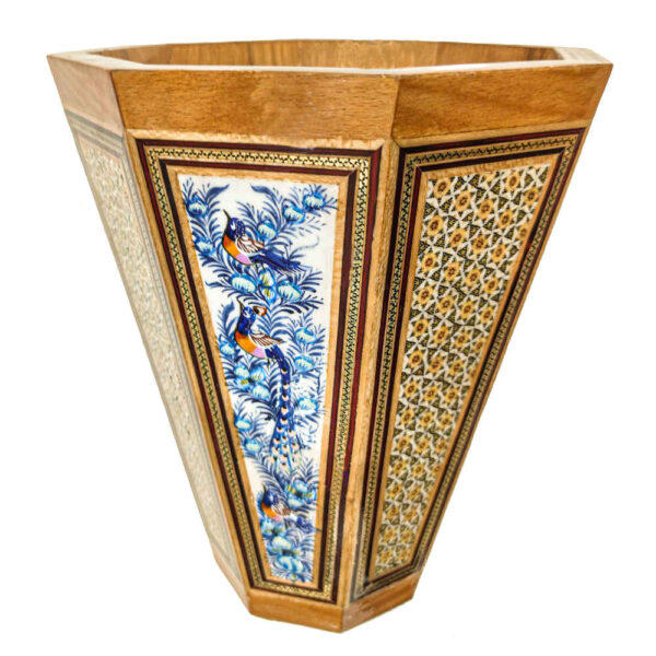 سلة نفايات خشبية إيرانية – طراز خاتمكاري كيارش