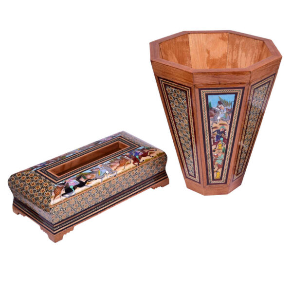 سلة مهملات وصندوق مناديل إيراني – خاتمكاري مصغر